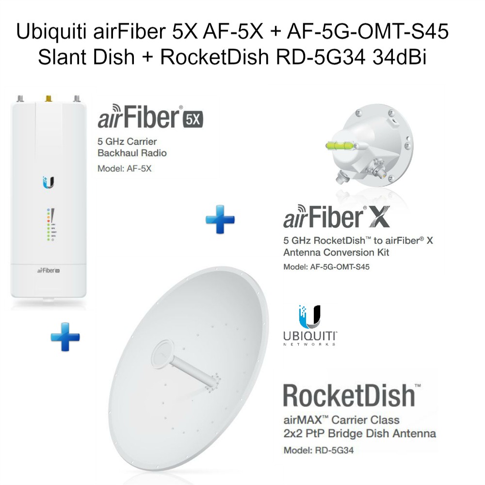 Ubiquiti airFiber 5X AF-5X with AF-5G-OMT-S45 Slant Dish and RocketDish ...