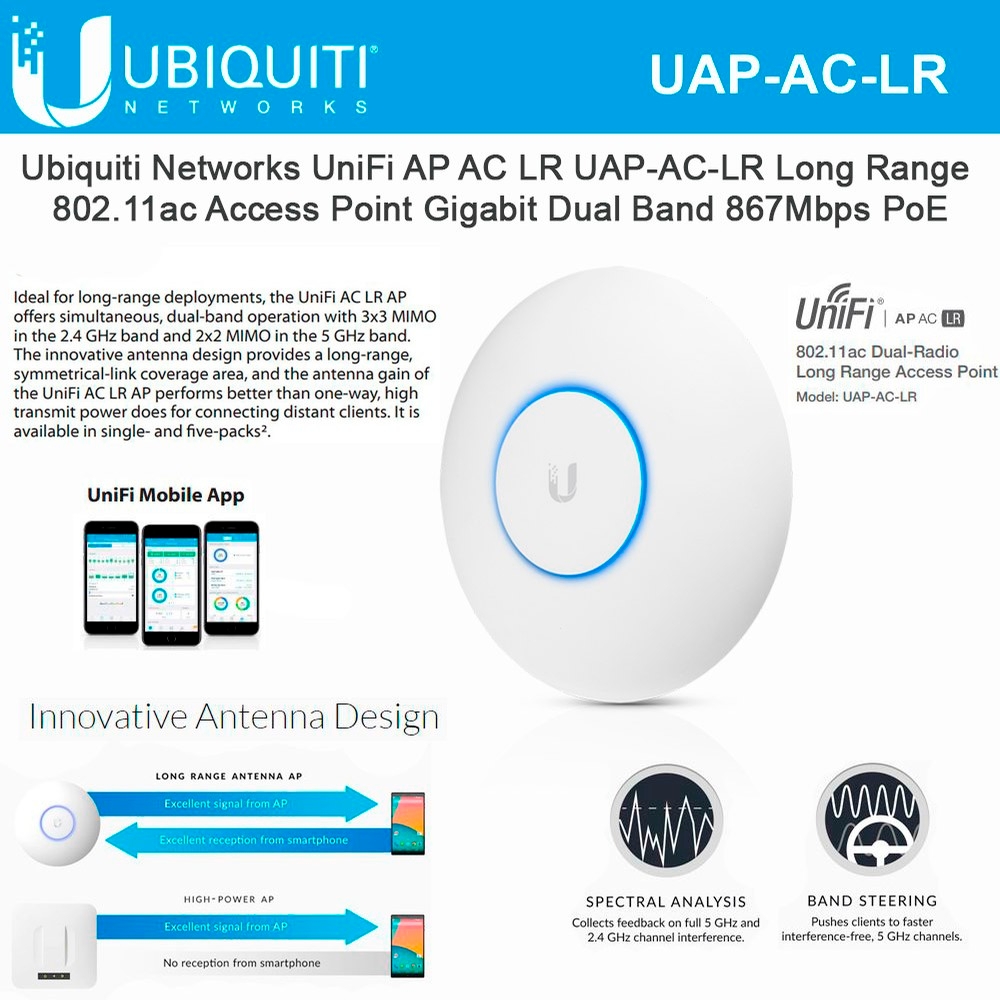 Ubiquiti Networks AP AC LR UAP-AC-LR Long Range 802.11ac Access Gigabit Dual Band 867Mbp