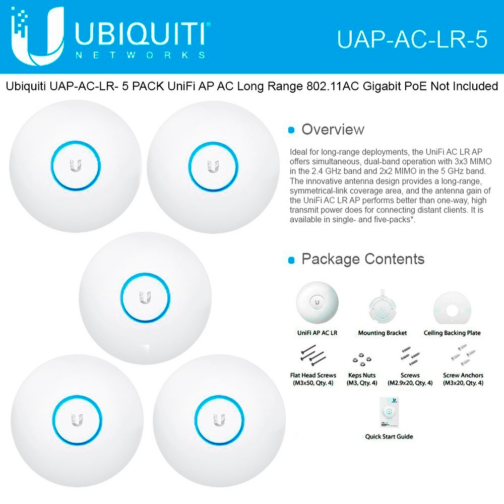 Ubiquiti Networks UniFi AP AC UAP-AC-LR-5 802.11ac Long Range Dual-Band Access Point