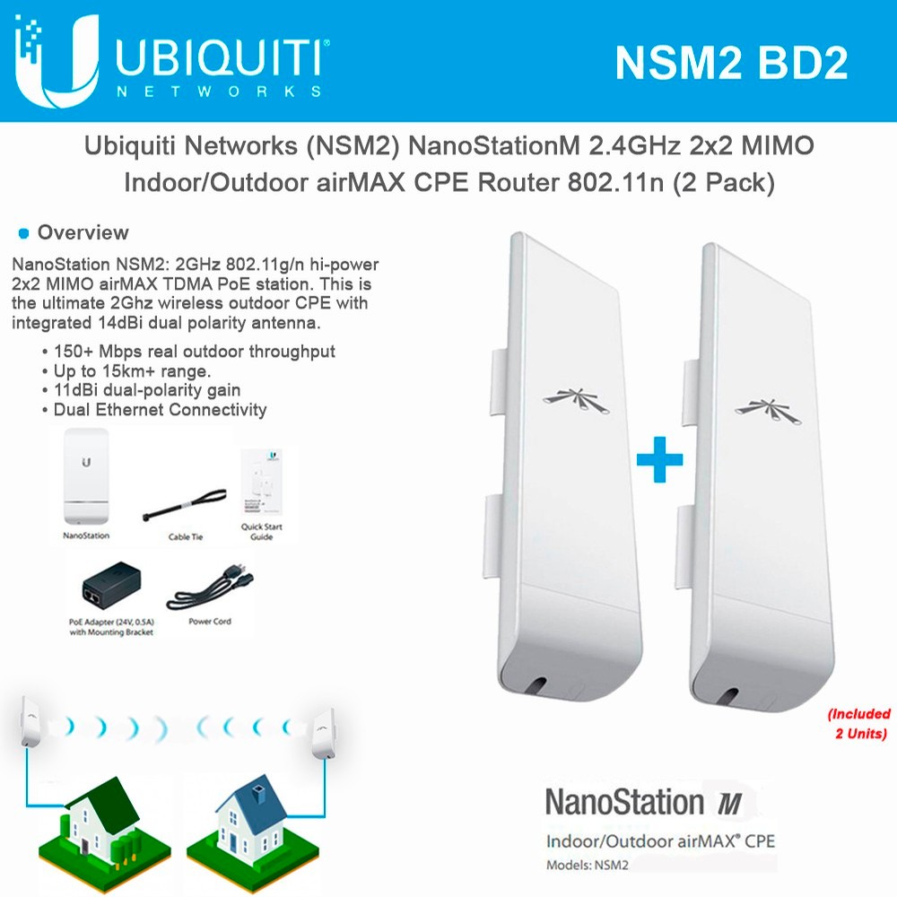 Ubiquiti Networks NSM2 NanoStationM Indoor/Outdoor airMAX CPE Router (2 ...