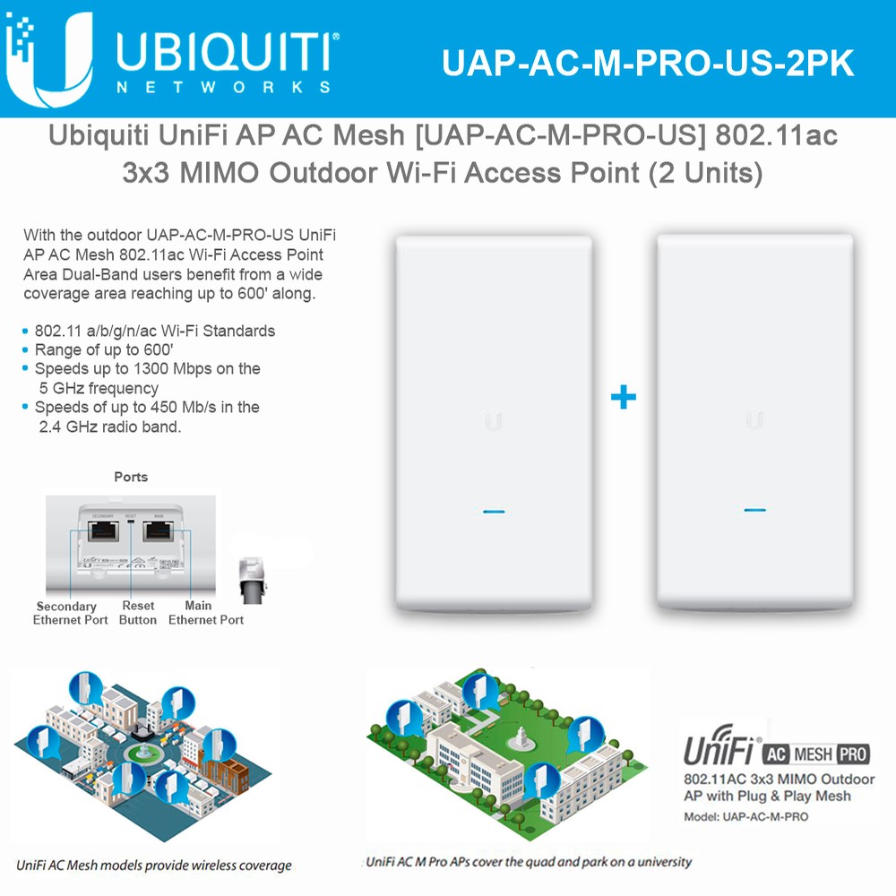 UniFi AP AC Mesh Pro 2 units UAP-AC-M-PRO 11ac outdoor Wi-Fi access point up to 1300Mbps