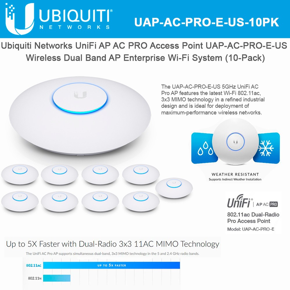 Ubiquiti UniFi AP AC UniFi Access Point UAP-AC-PRO-E-US Wireless Dual Band AP Wi-Fi System (10-Pack)